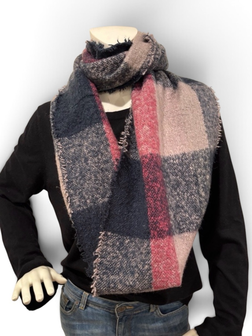 LOFT Women’s Blue, Purple, Pink Plaid Blanket Scarf